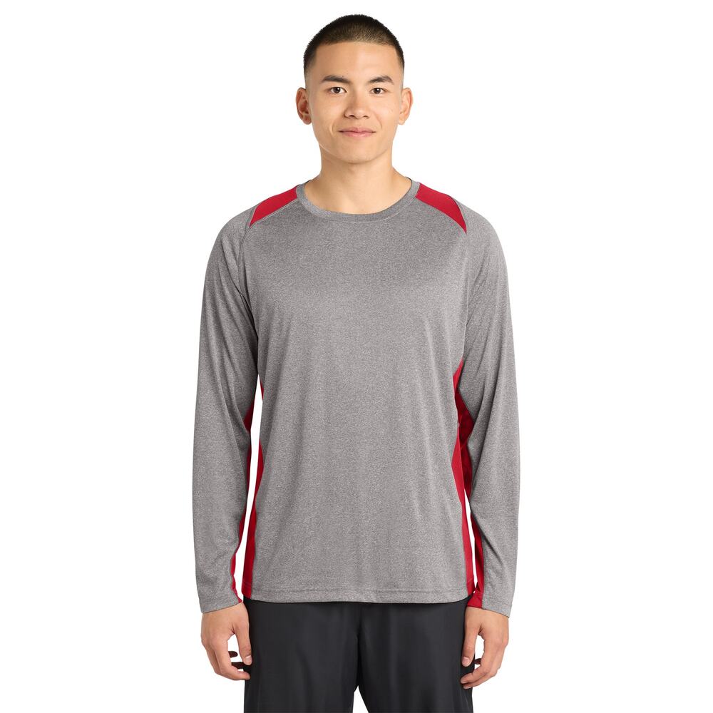 Sport Tek Boys' Gray Red Color Block Long Sleeve T-Shirt Youth Size Large